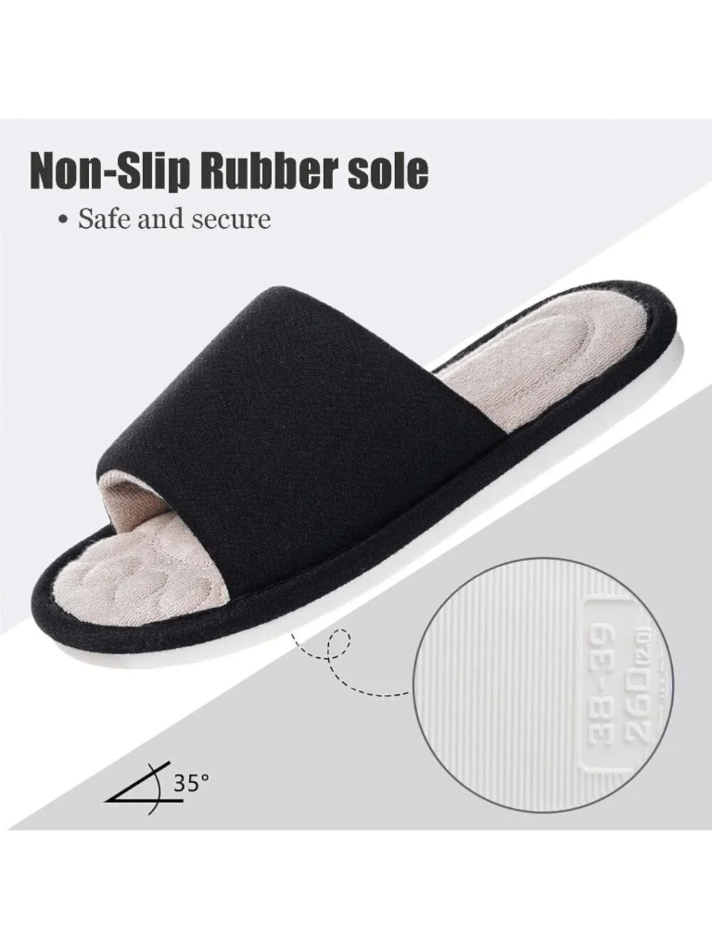 Men's Black Slippers Breathable Slip-on Indoor Slippers Washable Home Shoes
